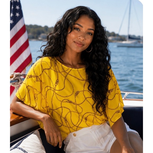 Ralph Lauren Tops - Lauren Ralph Lauren Gold Chain Link Blouse Sun Yellow Nautical Equestrian Medium